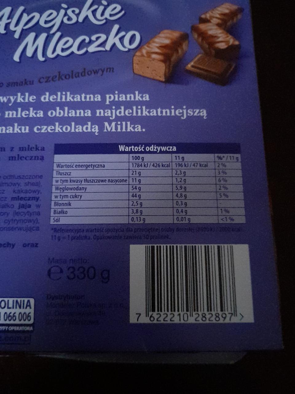 Milka Alpejskie Mleczko Pianka O Smaku Czekoladowym G Kalorie Kj