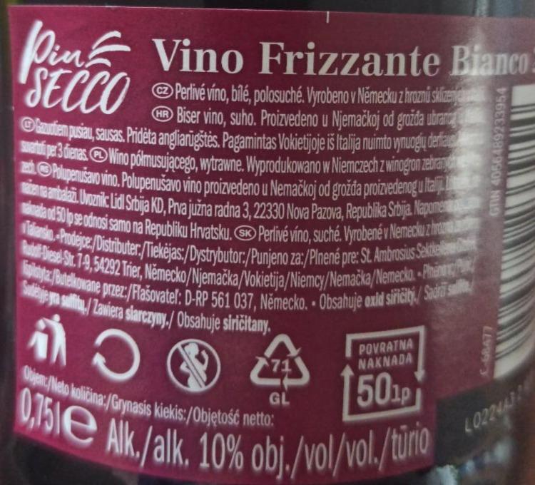 Pine secco vini frizzante bianco Allini kalorie kJ i wartości