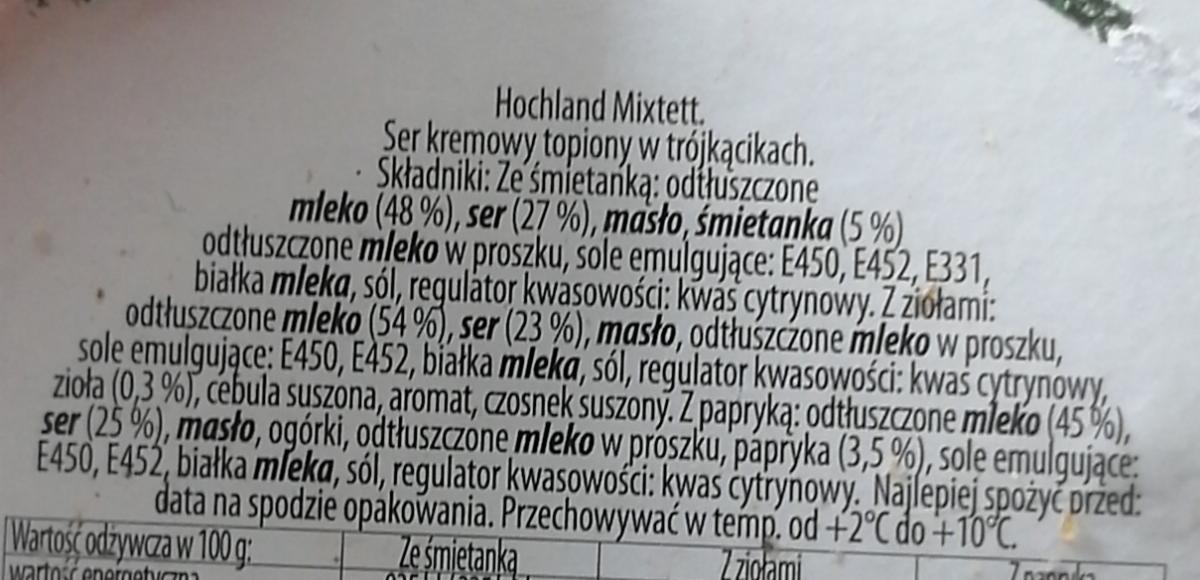 Ser Kremowy Mixtett Hochland Kalorie Kj I Warto Ci Od Ywcze