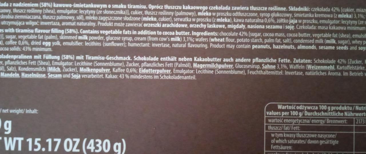 Tiramisu Czekoladki Nadziewane Wawel Kalorie Kj I Warto Ci Od Ywcze