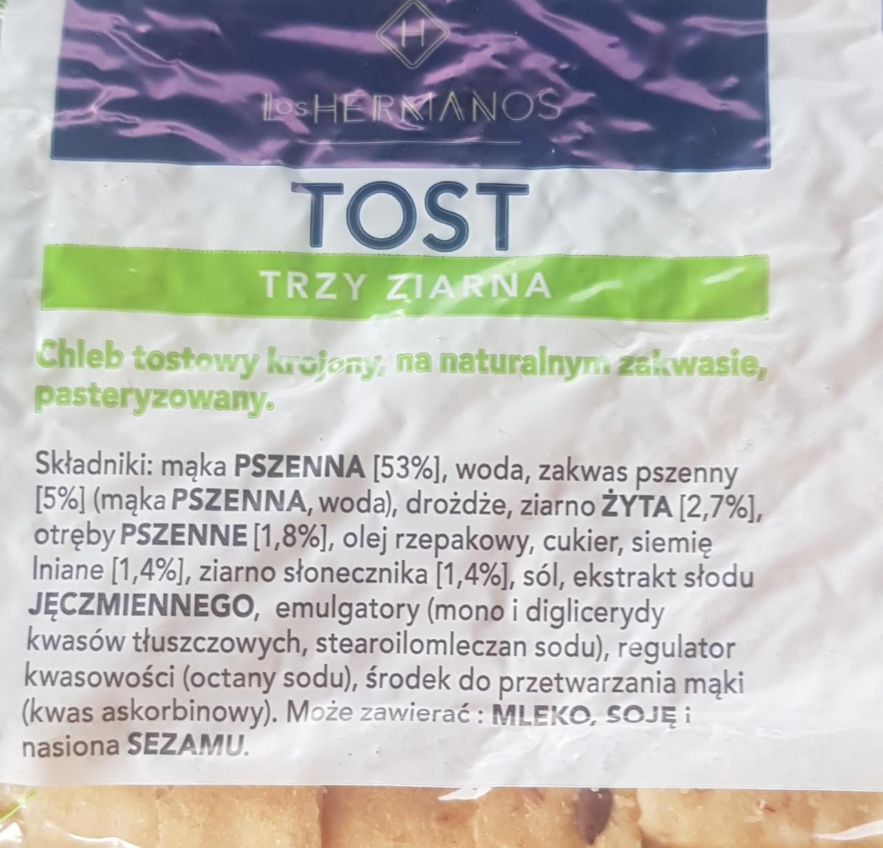 loshermanos tost trzy ziarna kalorie kJ i wartości odżywcze