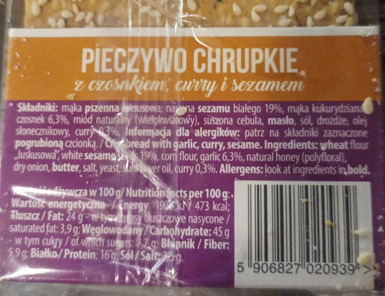 Pieczywo Chrupkie Crispy India Z Czosnkiem Curry I Sezamem Melvit