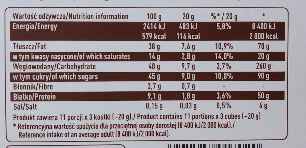 Czekolada Luksusowa Mleczna Z Ca Ymi Orzechami E Wedel Kalorie Kj I