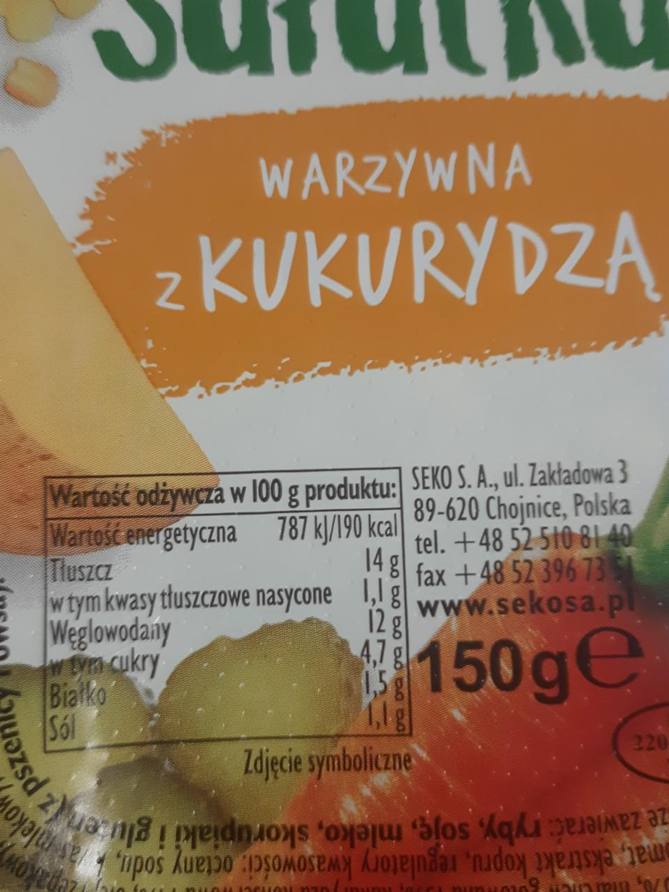 Salatka warzywna z kukurydzą SEKO kalorie kJ i wartości odżywcze