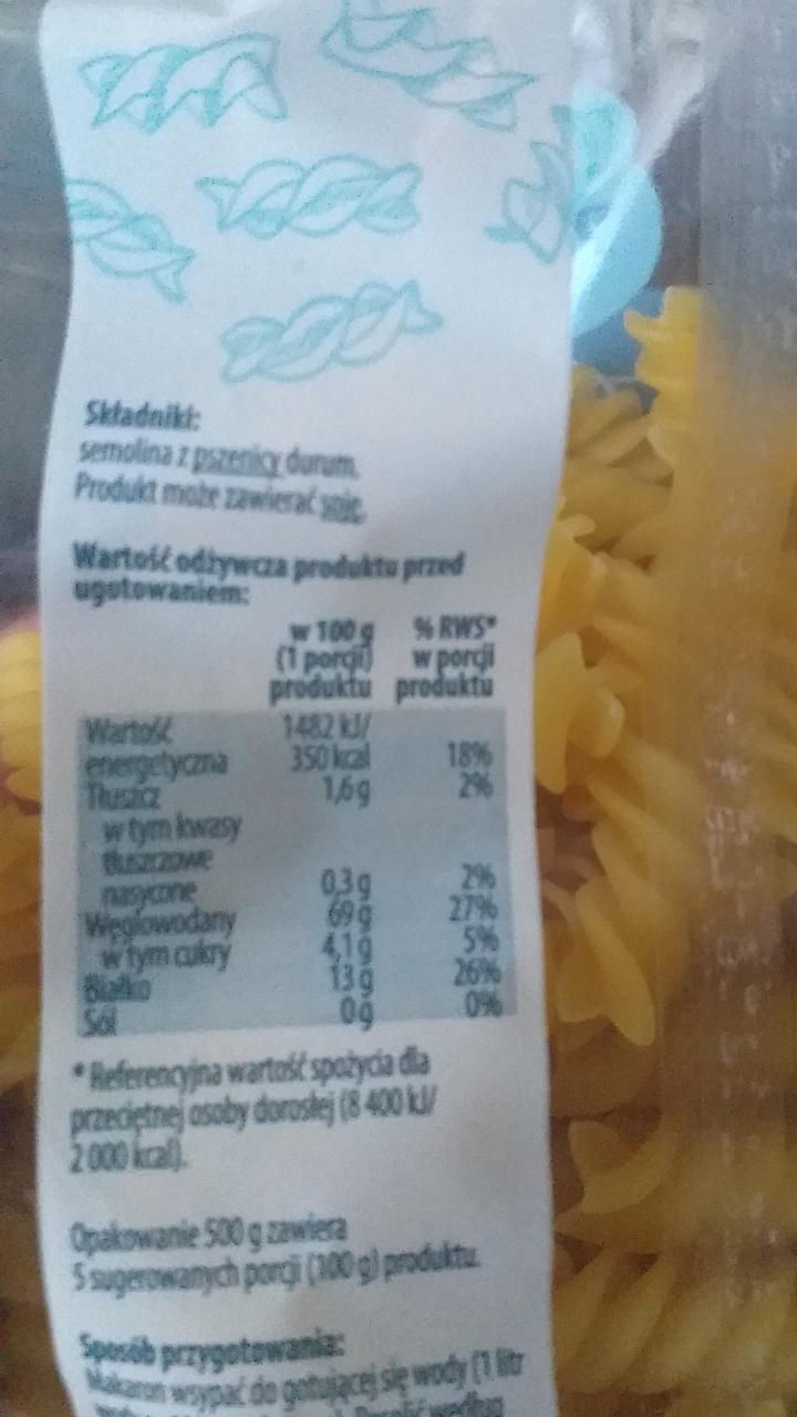 Makaron fusilli Pastani kalorie kJ i wartości odżywcze Dine4Fit pl