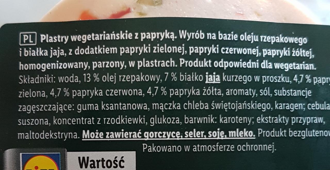 wegetariańskie plastry z papryką Vemondo kalorie kJ i wartości