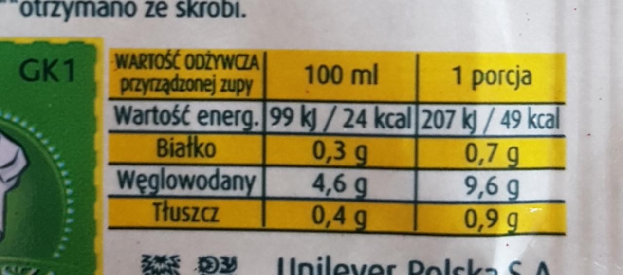 Gorący kubek barszcz czerwony Knorr kalorie kJ i wartości odżywcze