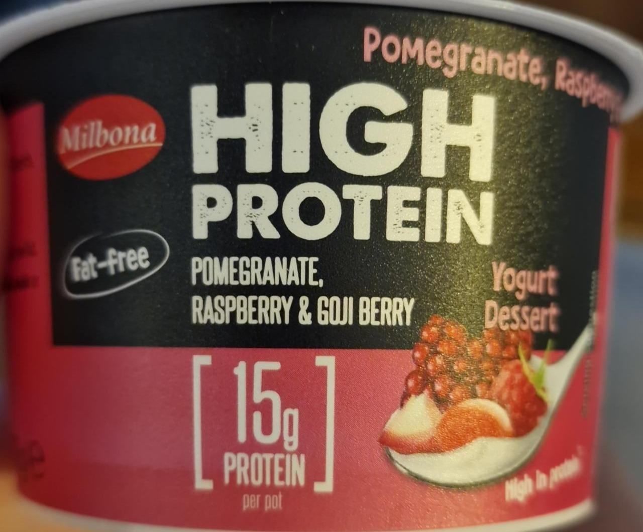 Zdjęcia - High Protein yogurt dessert pomegranate, raspberry & goji berry Milbona