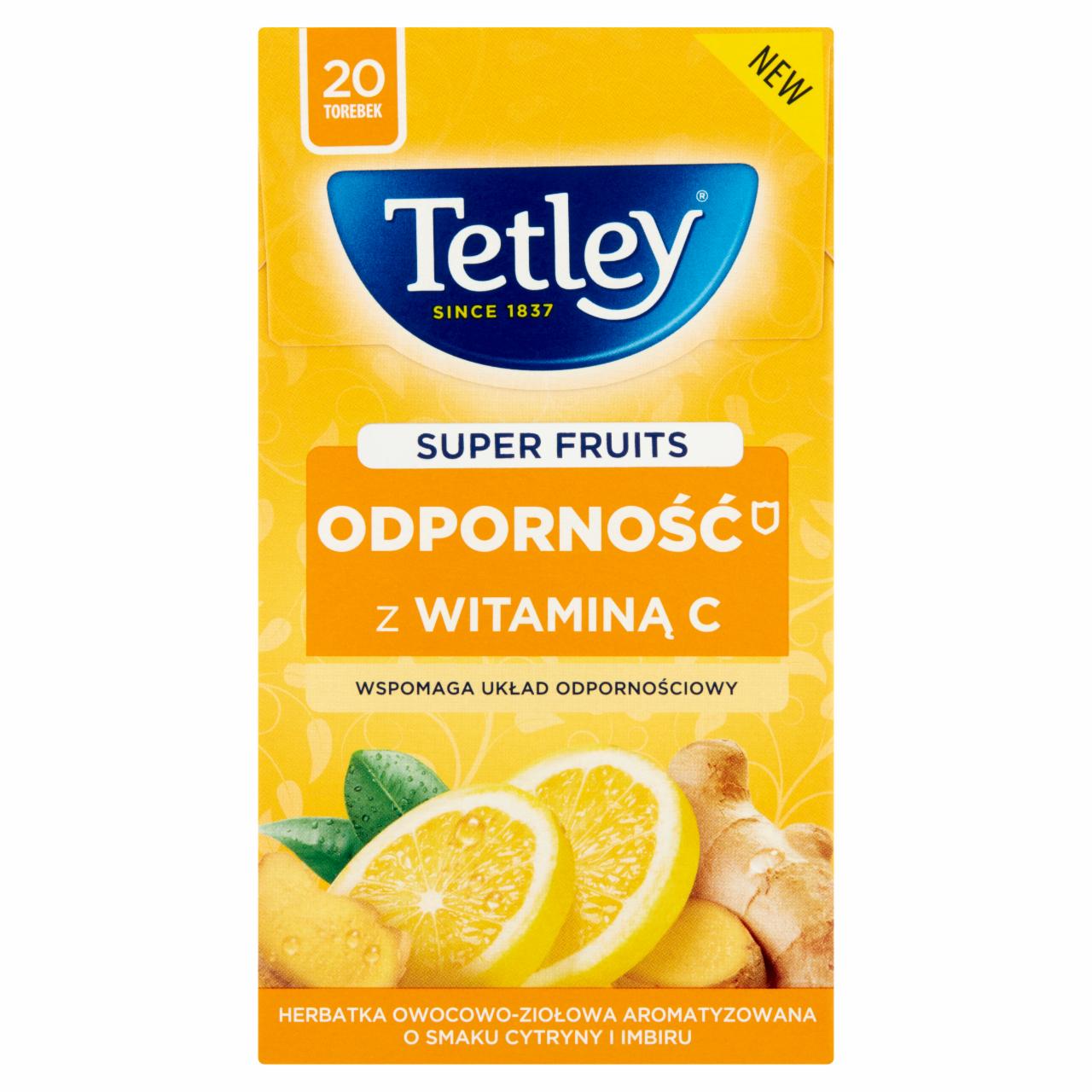 Zdjęcia - Tetley Super Fruits Odporność Herbatka owocowo-ziołowa o smaku cytryny i imbiru 40 g (20 torebek)