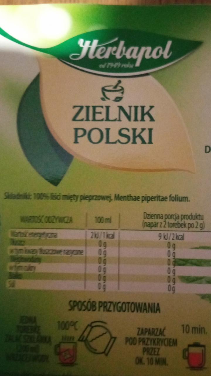 Zielnik Polski Herbatka Ziołowa Mięta Herbapol - Kalorie, KJ I Wartości ...