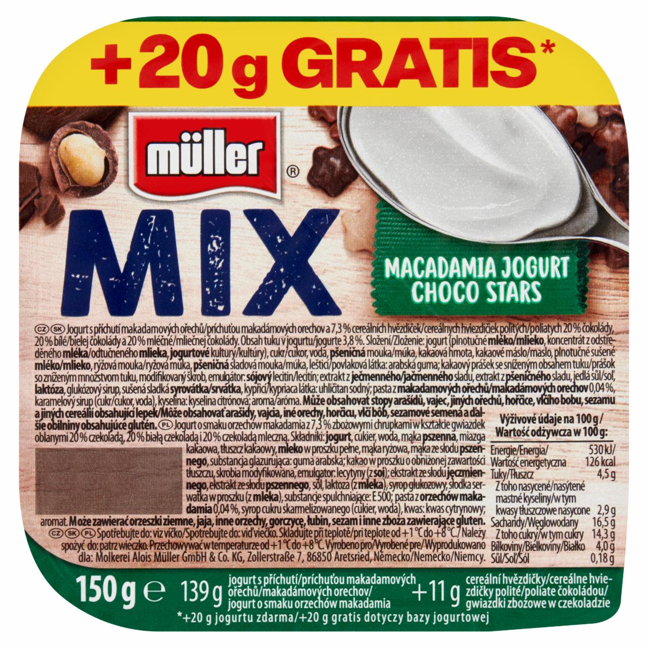 Zdjęcia - Müller Mix Jogurt o smaku orzechów makadamia z zbożowymi chrupkami w kształcie gwiazdek 150 g