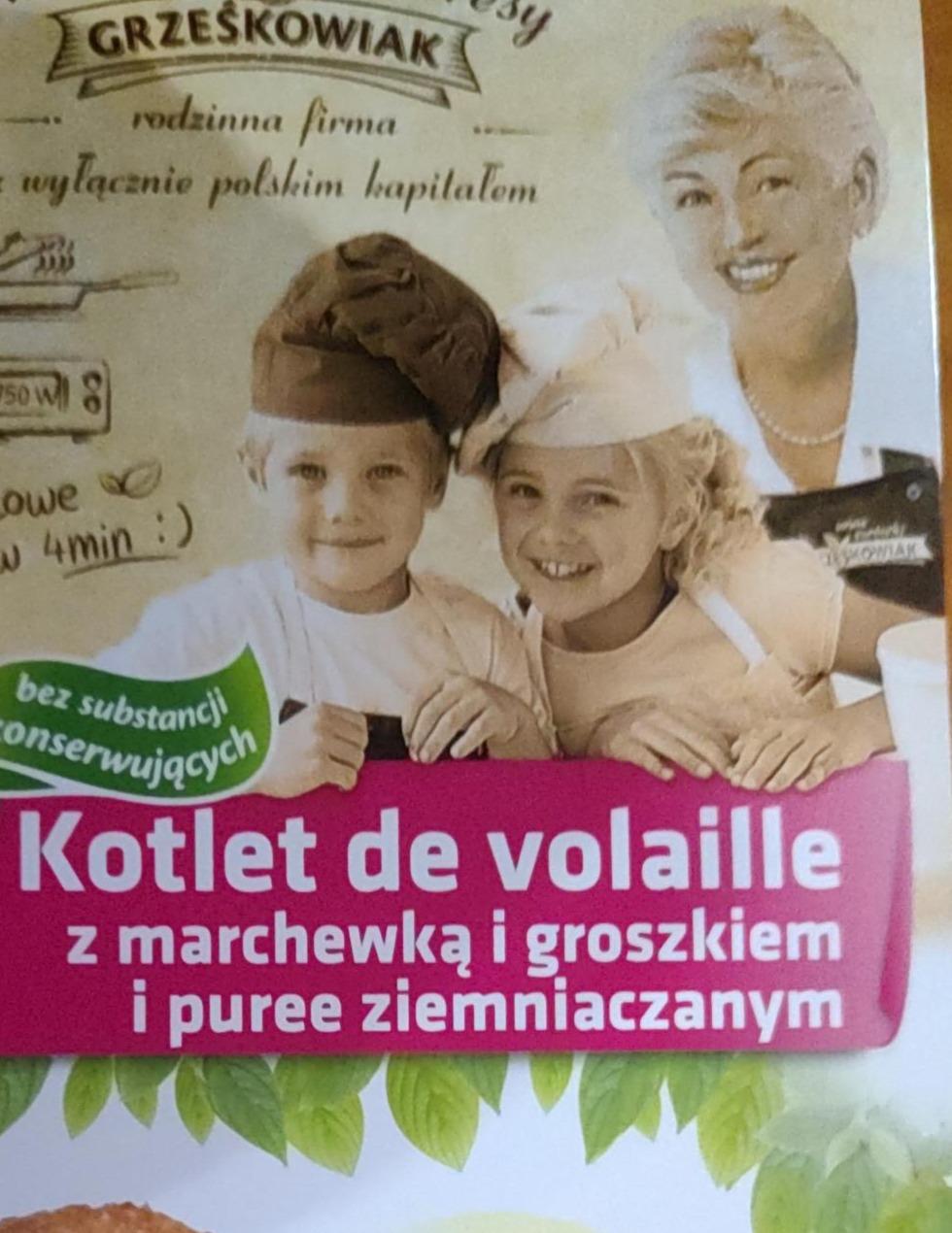 Zdjęcia - Kotlet de volaille z marchewką i groszkiem i puree ziemniaczanym Grześkowiak