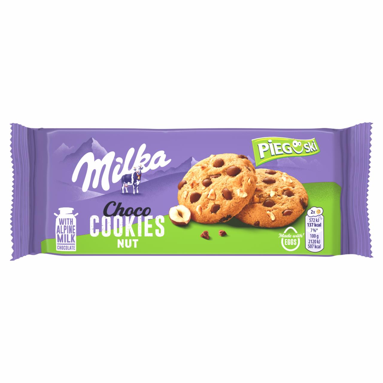 Zdjęcia - Milka Pieguski Choco Cookies Nut Ciasteczka z kawałkami czekolady mlecznej i orzechami 135 g