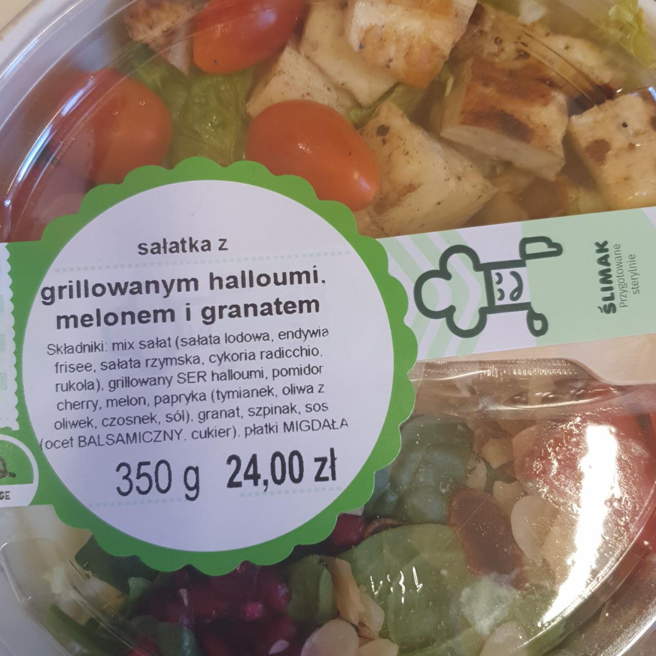 Zdjęcia - Sałatka z grillowanym halloumi melonem i granatem Ślimak