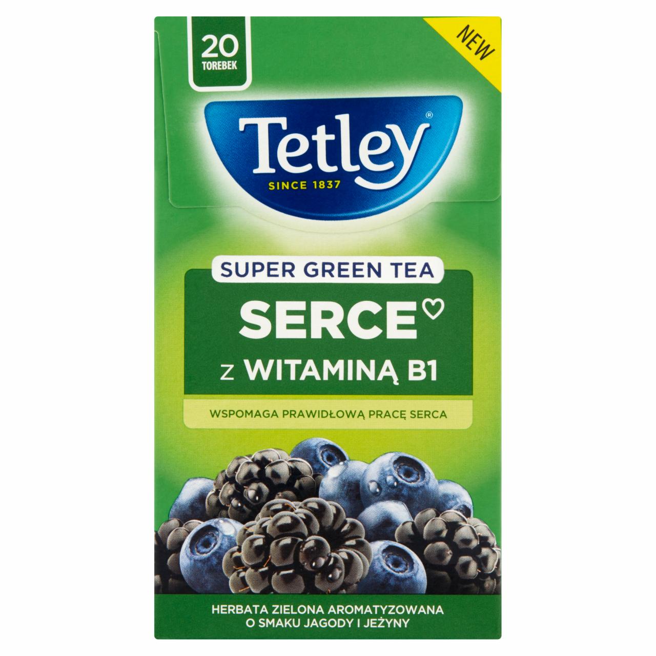 Zdjęcia - Tetley Super Green Tea Serce Herbata zielona o smaku jagody i jeżyny 40 g (20 torebek)