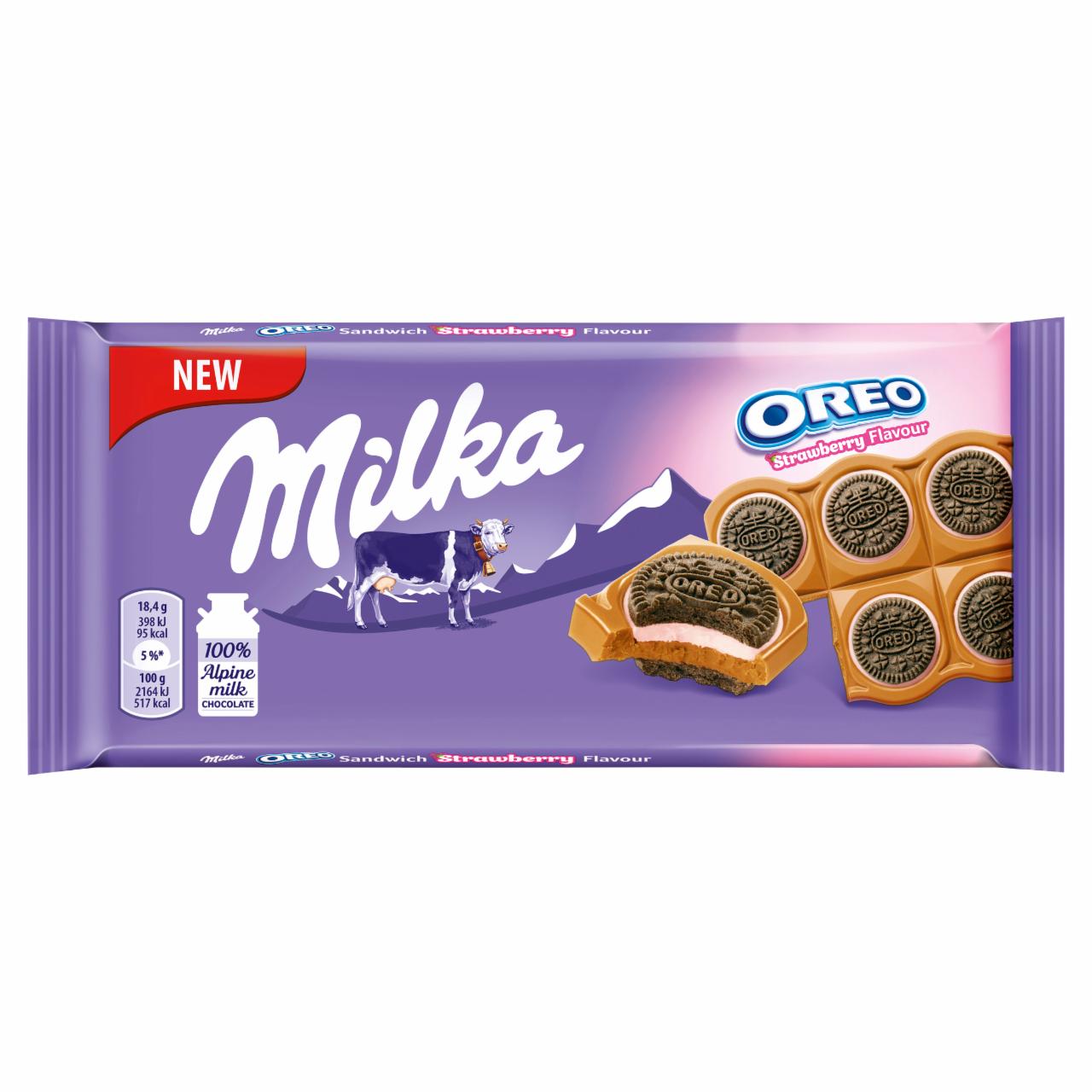 Zdjęcia - Milka Oreo Sandwich Strawberry Czekolada mleczna 92 g