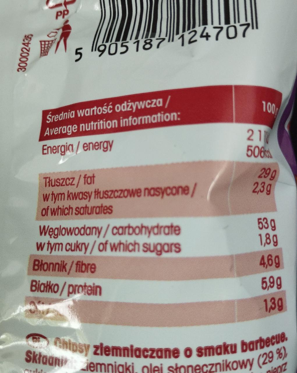 Crunchips Sticks Chipsy Ziemniaczane O Smaku Barbecue 110 G Kalorie Kj I Wartości Odżywcze 6042