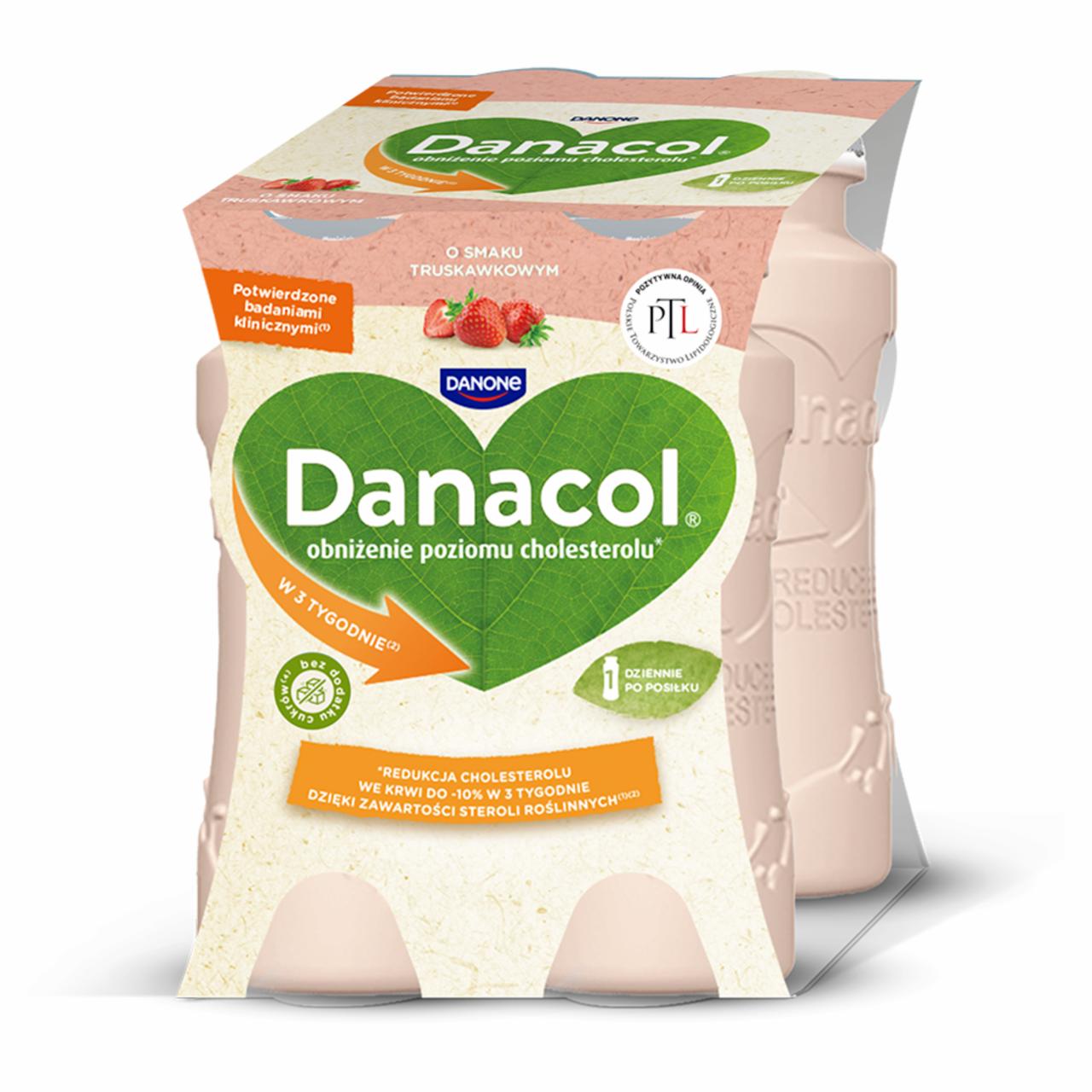 Zdjęcia - Danacol Jogurt pitny o smaku truskawkowym 400 g (4 x 100 g)