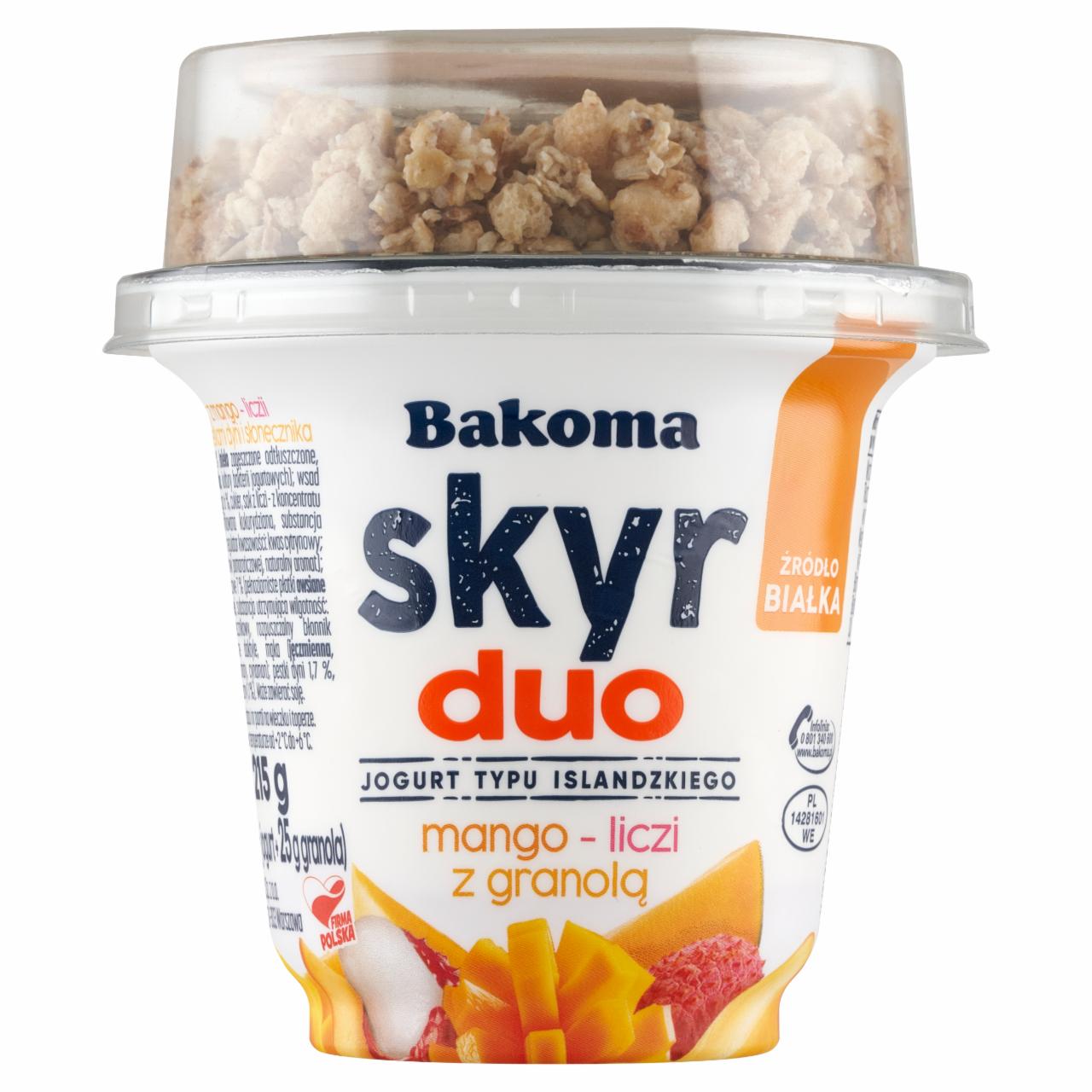 Zdjęcia - Bakoma Skyr Duo Jogurt typu islandzkiego mango-liczi z granolą 215 g