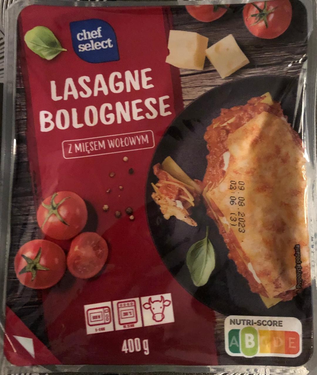 - odżywcze Lasagne wartości i z bolognese kalorie, Chef wołowym mięsem Select kJ