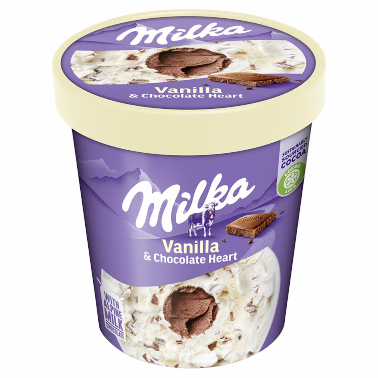 Zdjęcia - Milka Lody waniliowe z kawałkami czekolady mlecznej i musem z czekoladą mleczną 480 ml