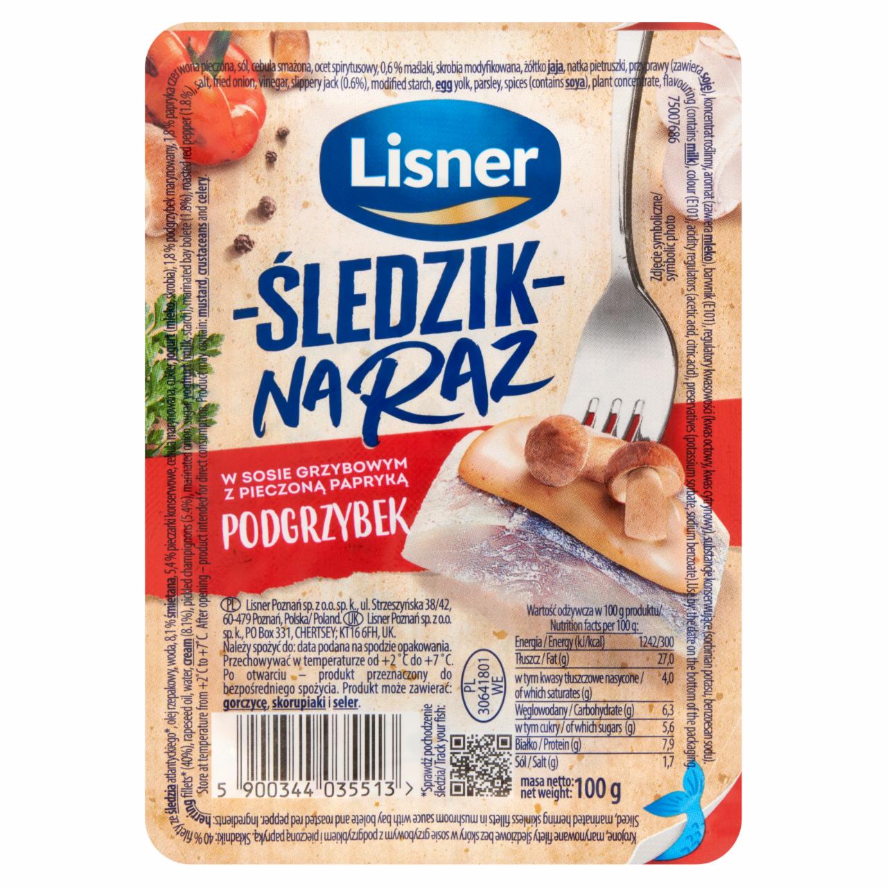 Zdjęcia - Lisner Śledzik na raz w sosie grzybowym z pieczoną papryką podgrzybek 100 g