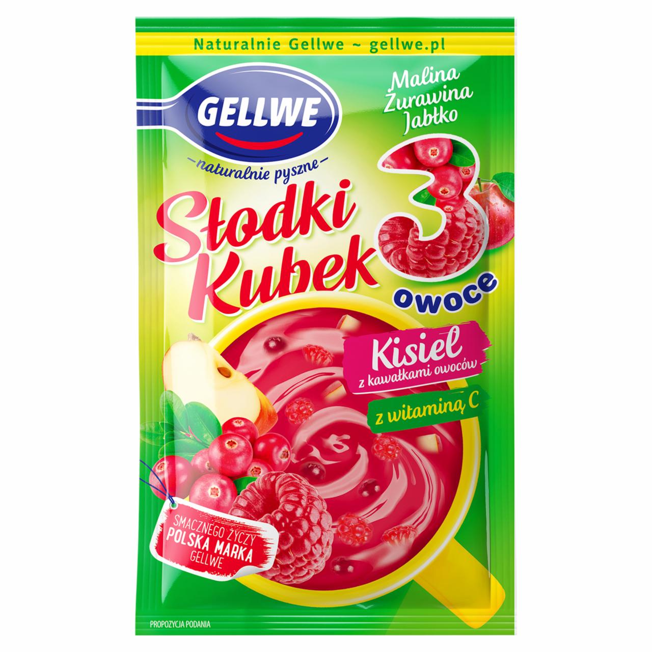 Zdjęcia - Gellwe Słodki Kubek 3 owoce Kisiel z kawałkami owoców malina żurawina jabłko 30 g