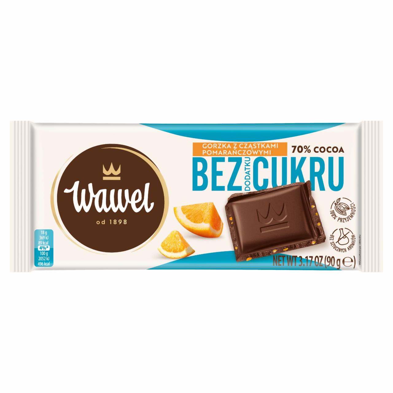 Zdjęcia - Wawel Czekolada gorzka z cząstkami pomarańczowymi 70 % Cocoa bez dodatku cukru 90 g