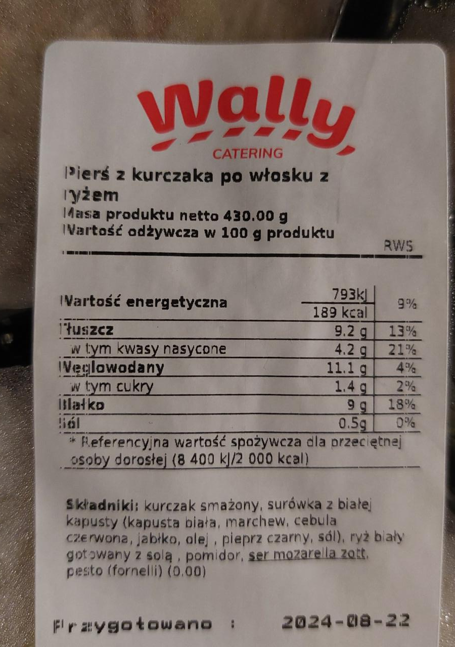 Zdjęcia - Pierś z kurczaka po włosku z ryżem Wally catering