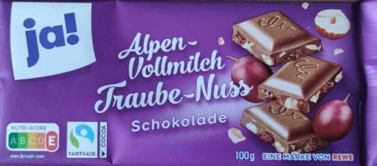 Zdjęcia - Alpen-Vollmilch Traube-Nuss Schokolade Ja!