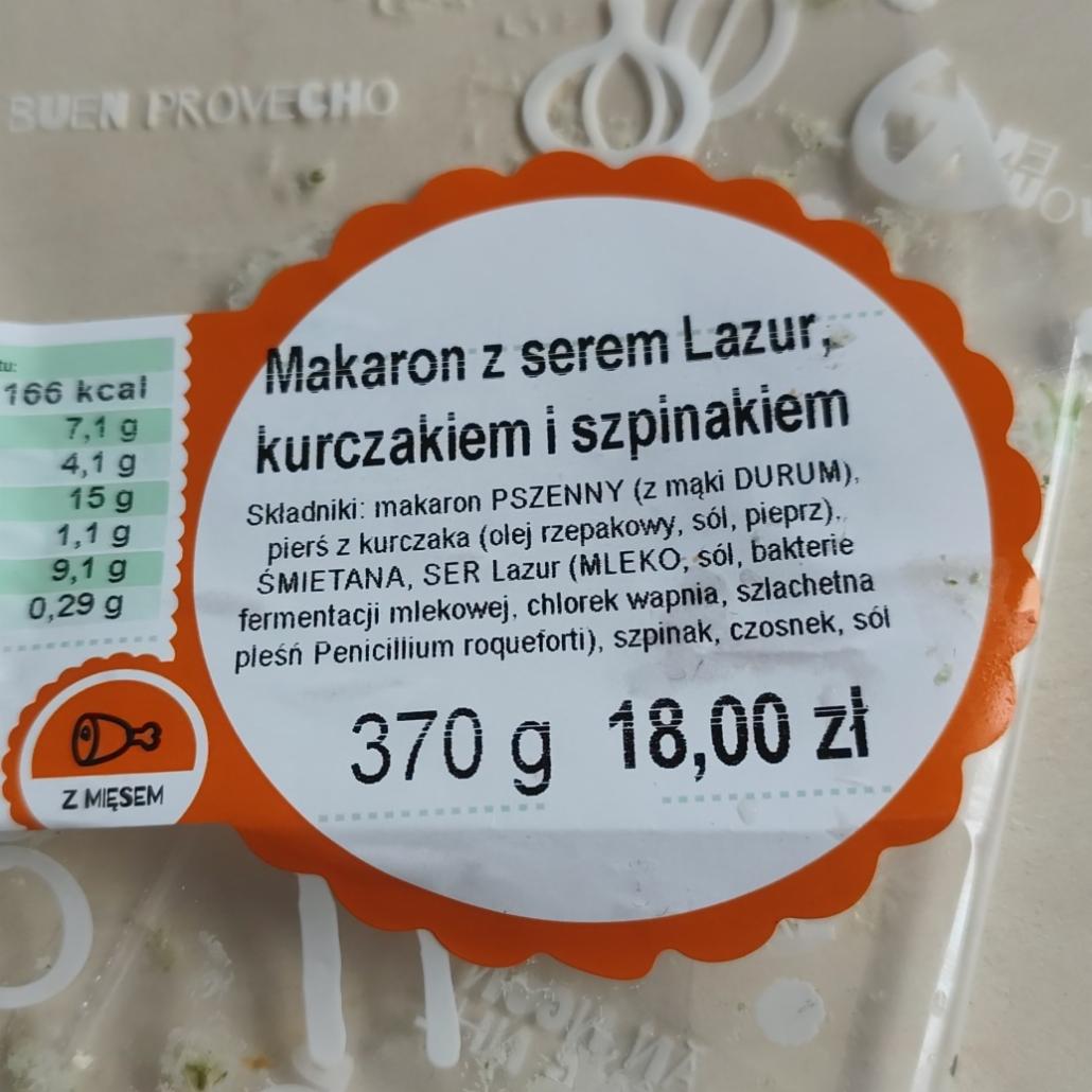 Zdjęcia - Makaron z serem lazur kurczakiem i szpinakiem Ślimak