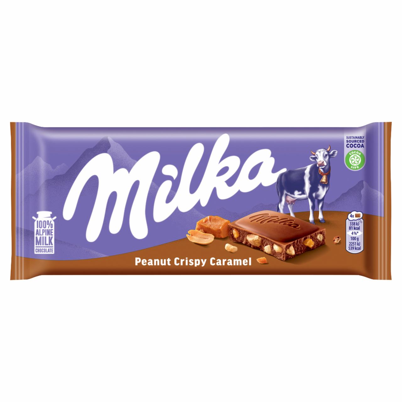 Zdjęcia - Milka Czekolada mleczna z orzeszkami ziemnymi kawałkami karmelu i chrupkami zbożowymi 90 g