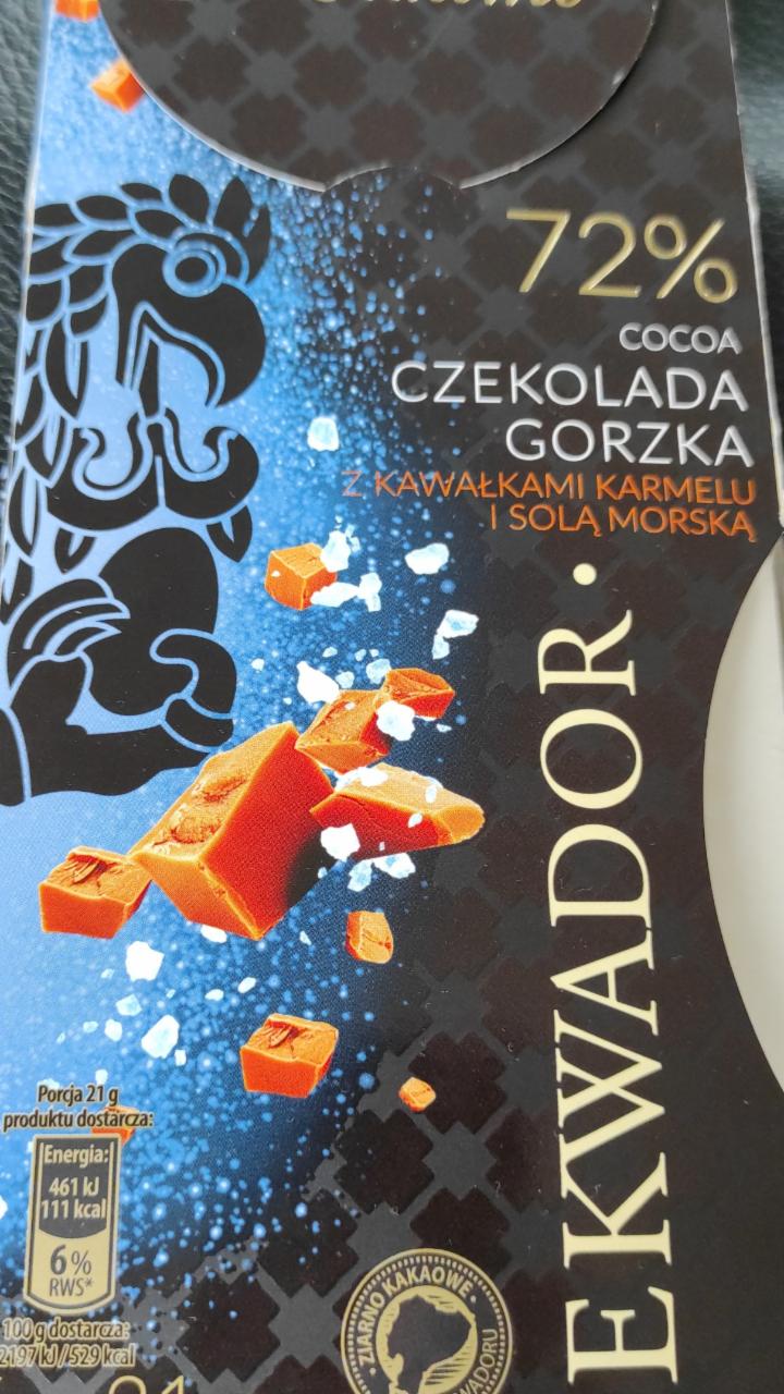 Zdjęcia - Ekwador czekolada gorzka 72% cocoa z kawałkami karmelu i solą morską Luximo