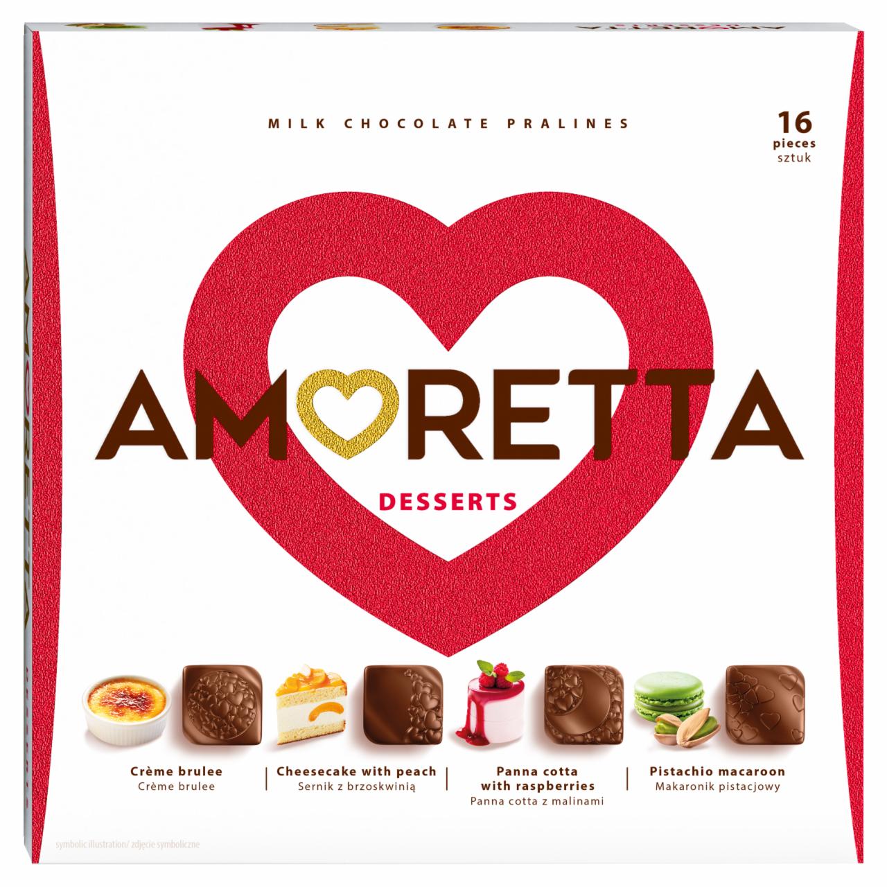 Zdjęcia - Amoretta Desserts Praliny w czekoladzie mlecznej w czterech smakach deserów 106 g (16 sztuk)