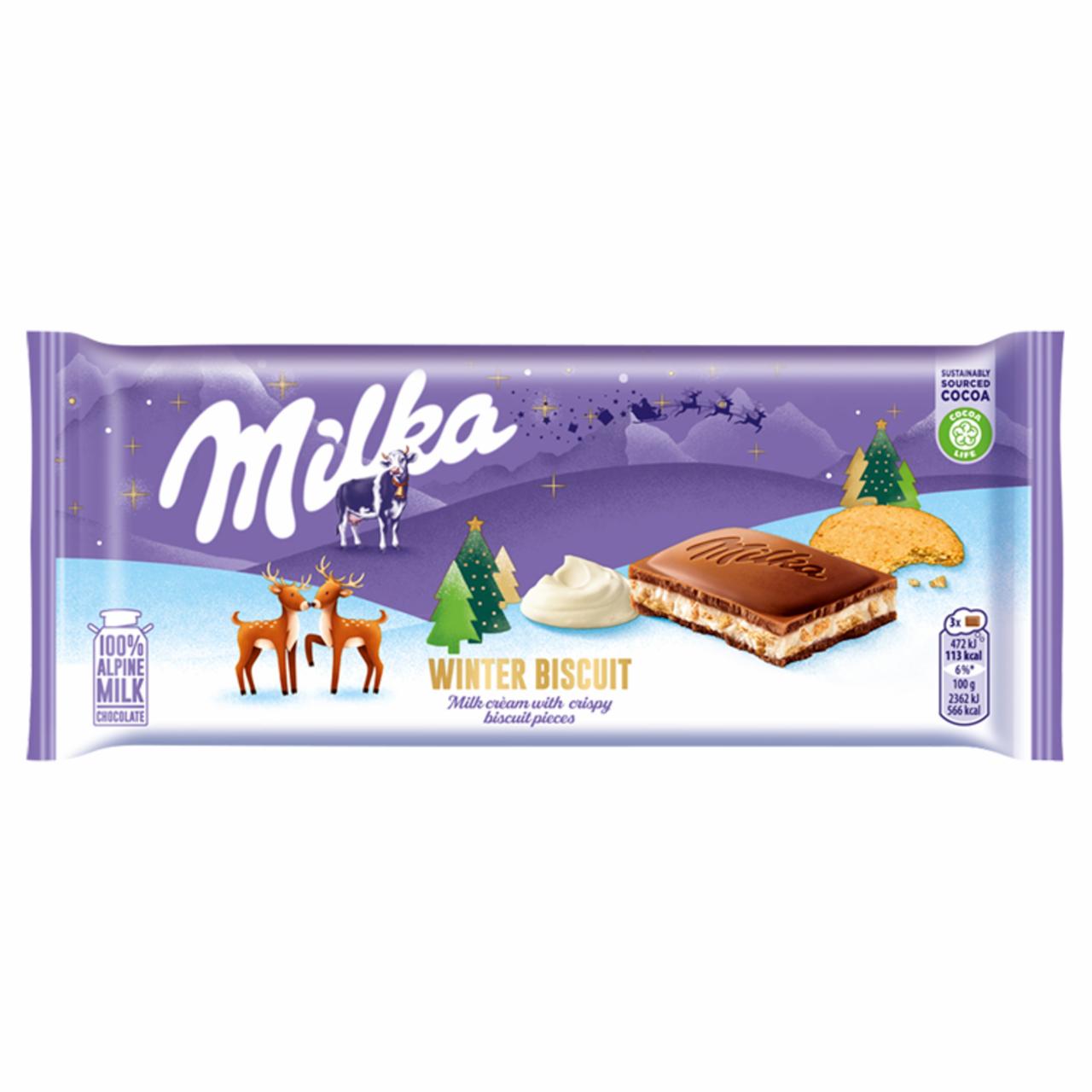 Zdjęcia - Milka Winter Biscuit Czekolada mleczna z nadzieniem mlecznym oraz kawałki ciasteczek 100 g