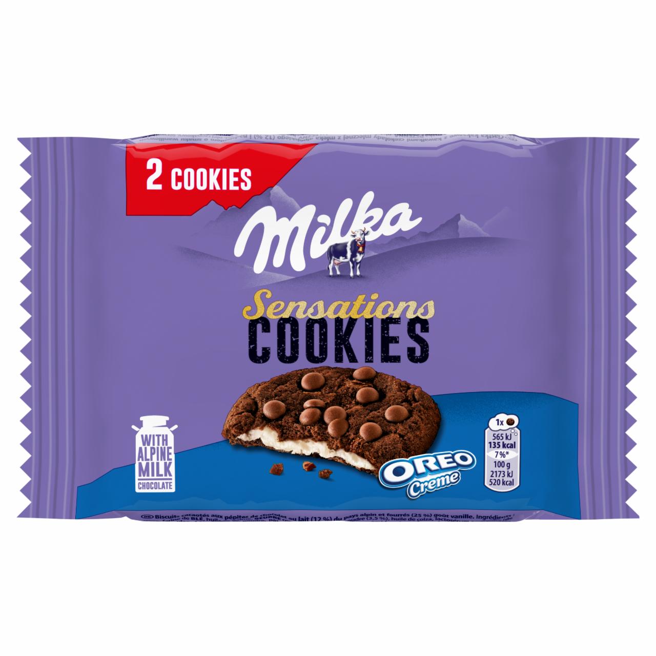 Zdjęcia - Milka Sensations Cookies Ciastka kakaowe z kawałkami czekolady i nadzieniem o smaku waniliowym 52 g