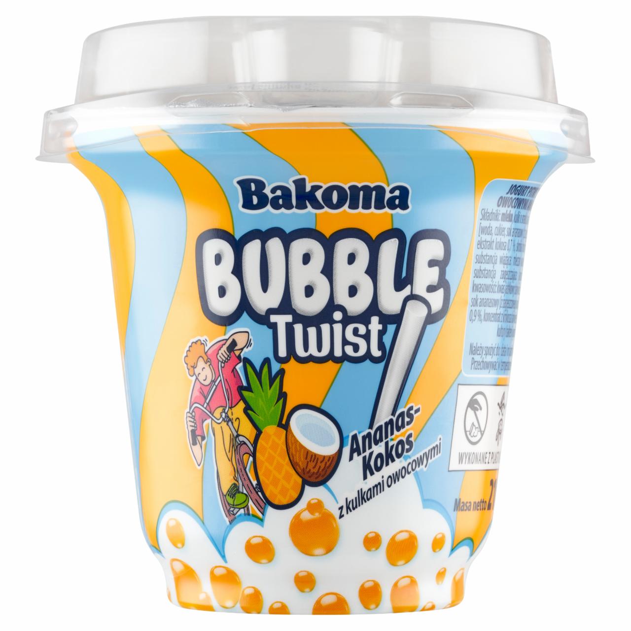 Zdjęcia - Bakoma Bubble Twist Jogurt pitny ananas-kokos z kulkami owocowymi 210 g