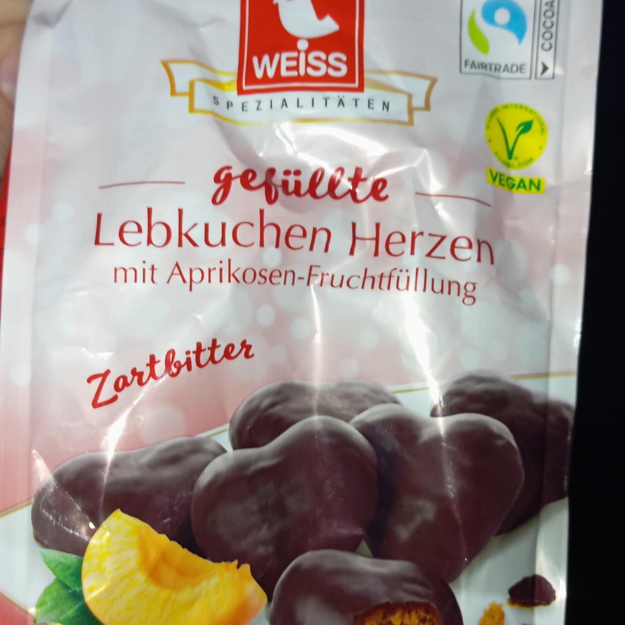 Zdjęcia - Lebkuchen herzen mit aprikosen fruchtfüllung zartbitter Weiss