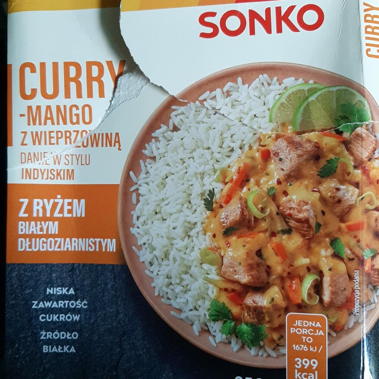 Zdjęcia - Curry-mango z wieprzowiną z ryżem białym długoziarnistym Sonko