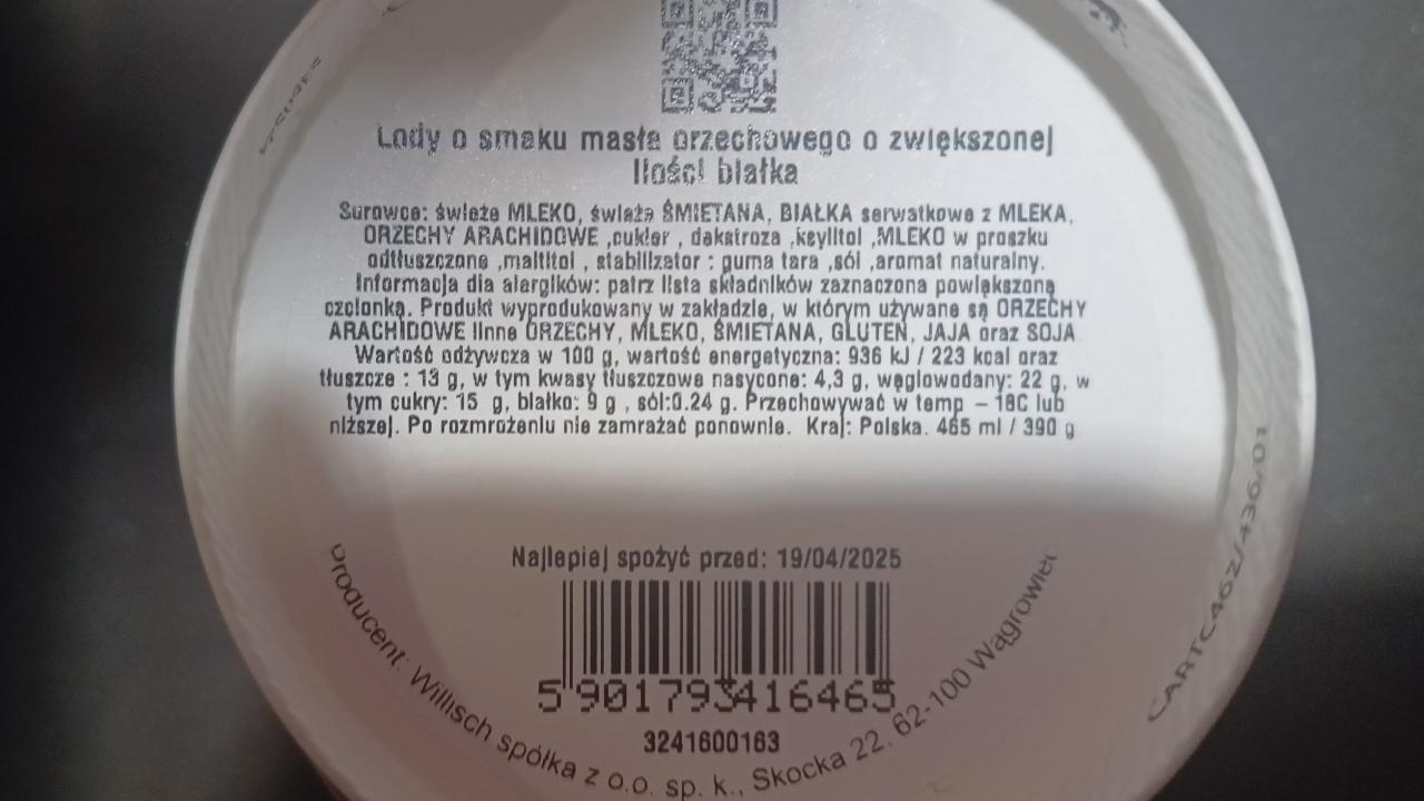 Zdjęcia - Lody o smaku masła orzechowego o zwiększonej ilości białka Willisch