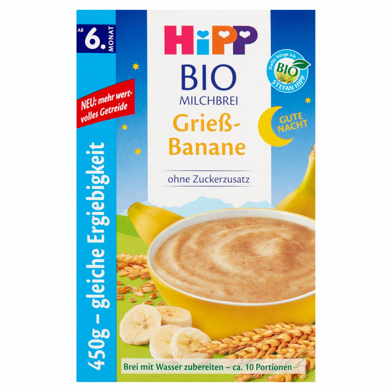 Zdjęcia - HiPP BIO Na Dobranoc Kaszka mleczno-zbożowa manna z bananami od 6. miesiąca 450 g (2 x 225 g)