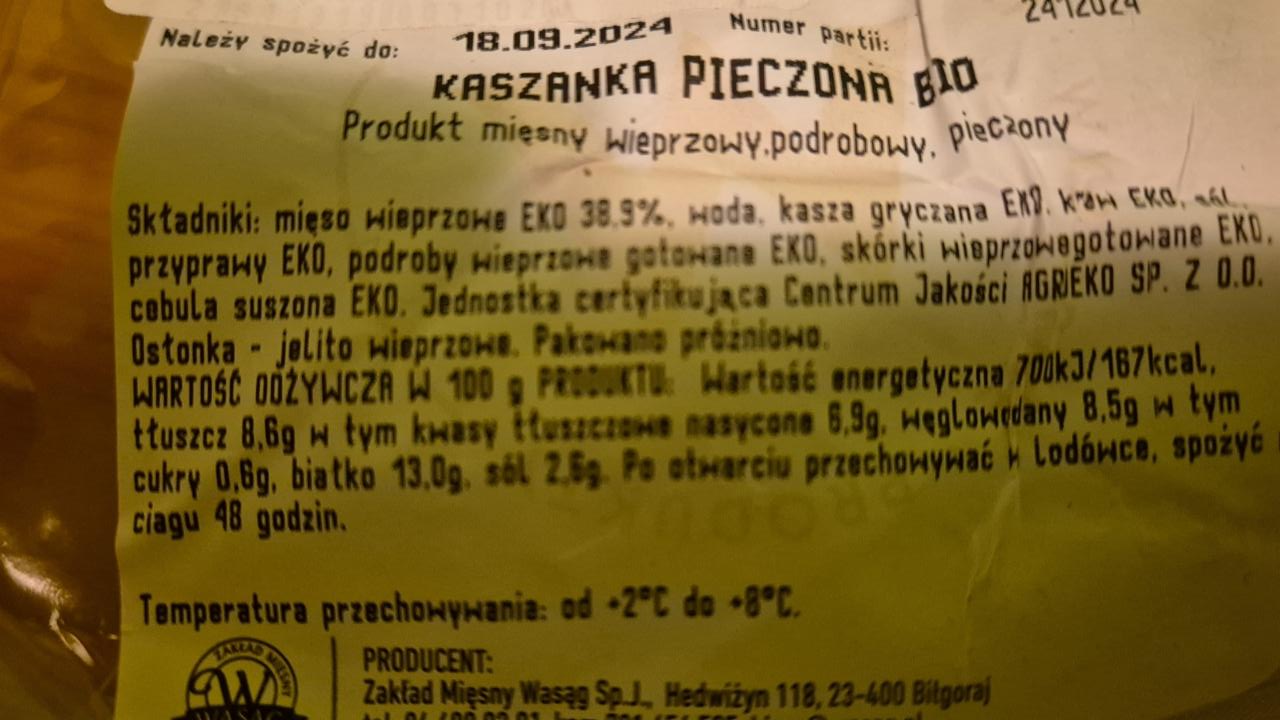 Zdjęcia - Kaszanka pieczona bio Wasąg