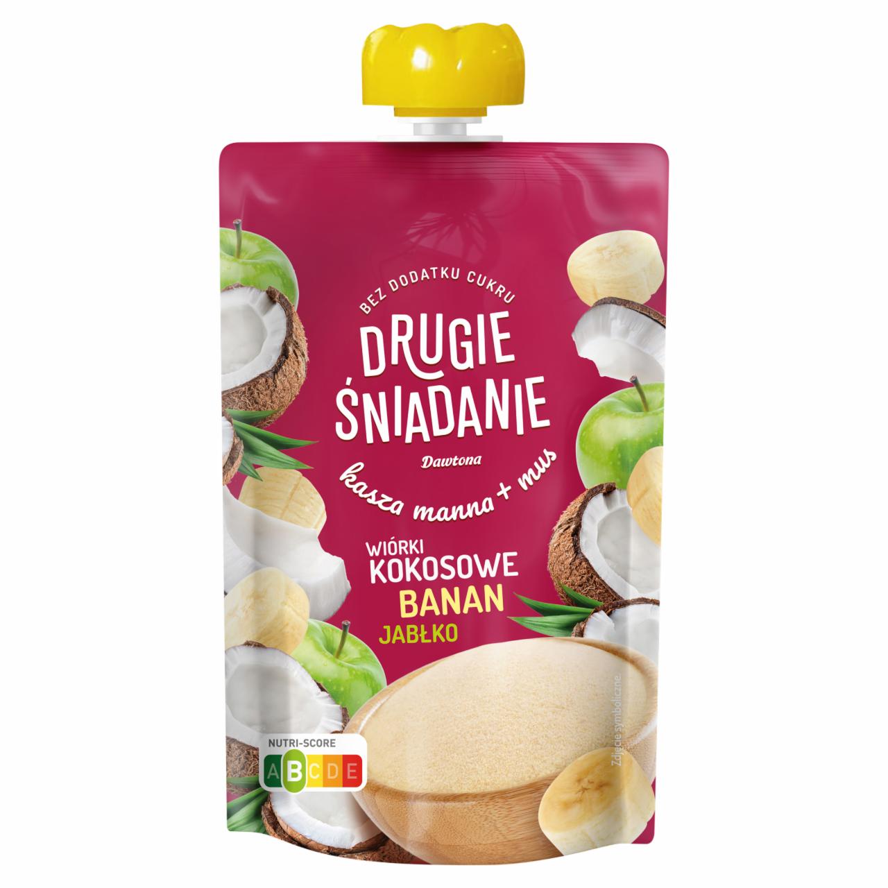 Zdjęcia - Drugie Śniadanie Kasza manna + mus wiórki kokosowe banan jabłko 100 g