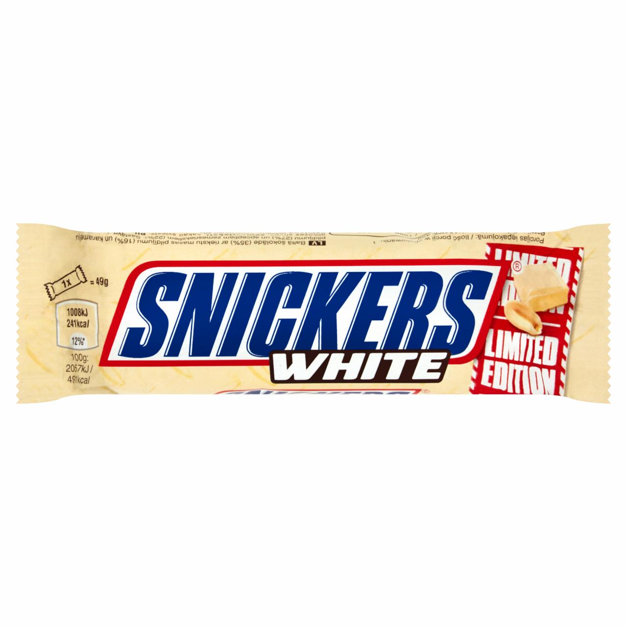 Zdjęcia - Snickers White Baton z nadzieniem i orzeszkami ziemnymi w karmelu i białej czekoladzie 49 g