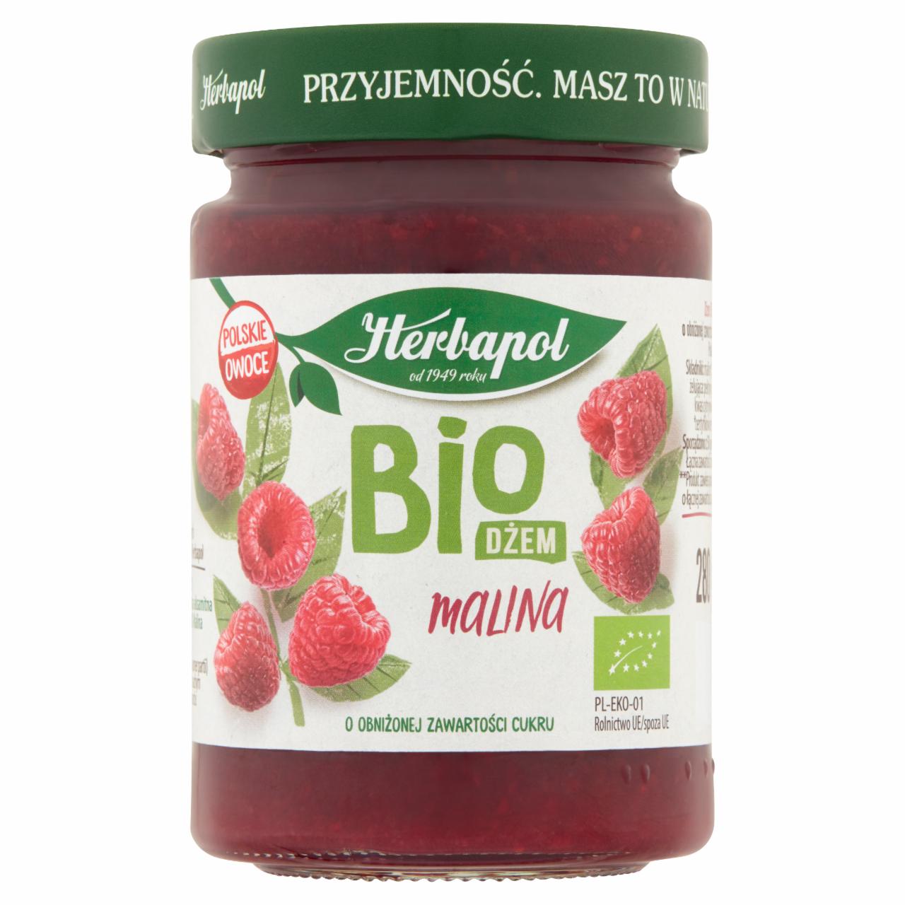 Zdjęcia - Herbapol Dżem BIO o obniżonej zawartości cukru malina 280 g