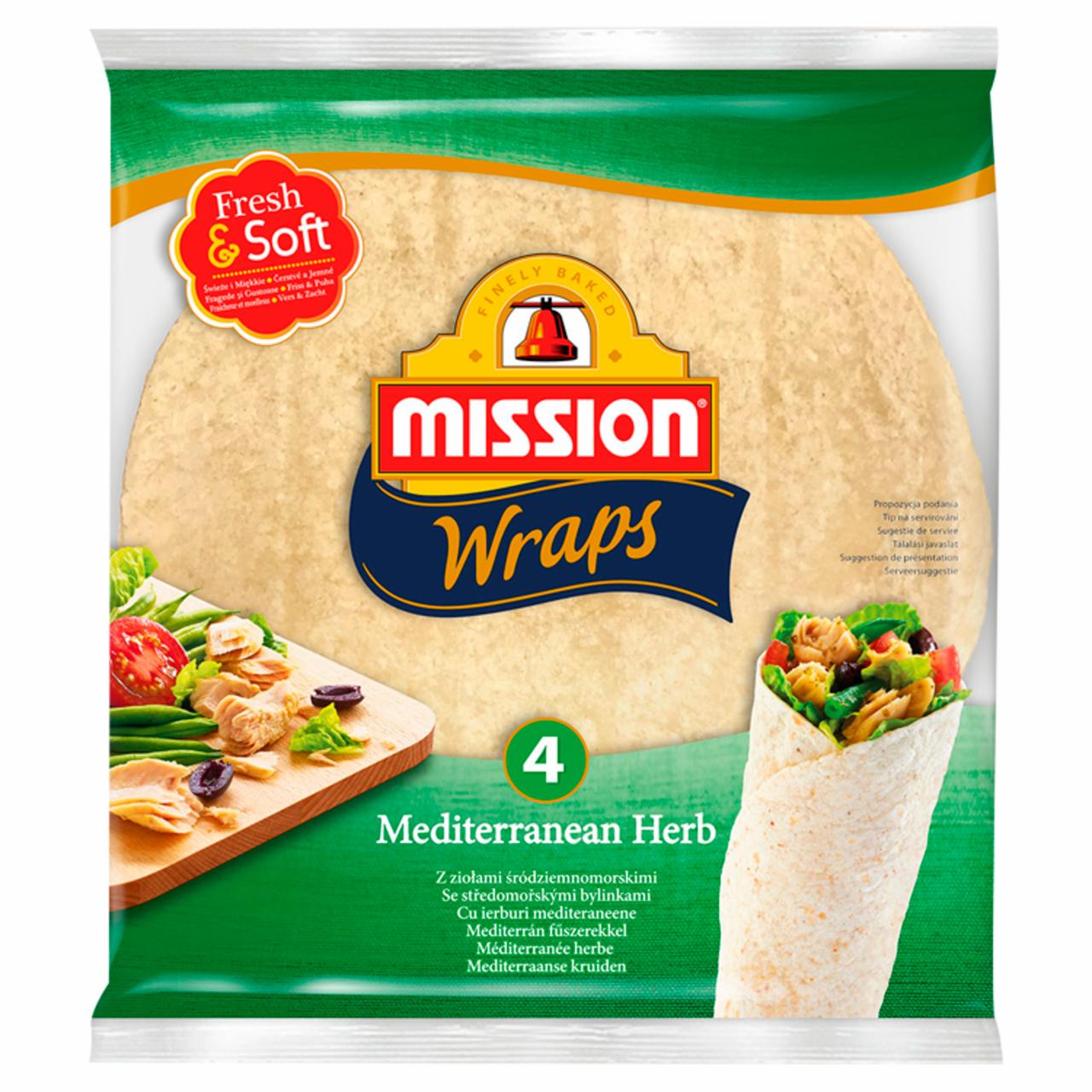 Zdjęcia - Mission Wraps Tortille z mąki pszennej z ziołami śródziemnomorskimi 245 g (4 sztuki)