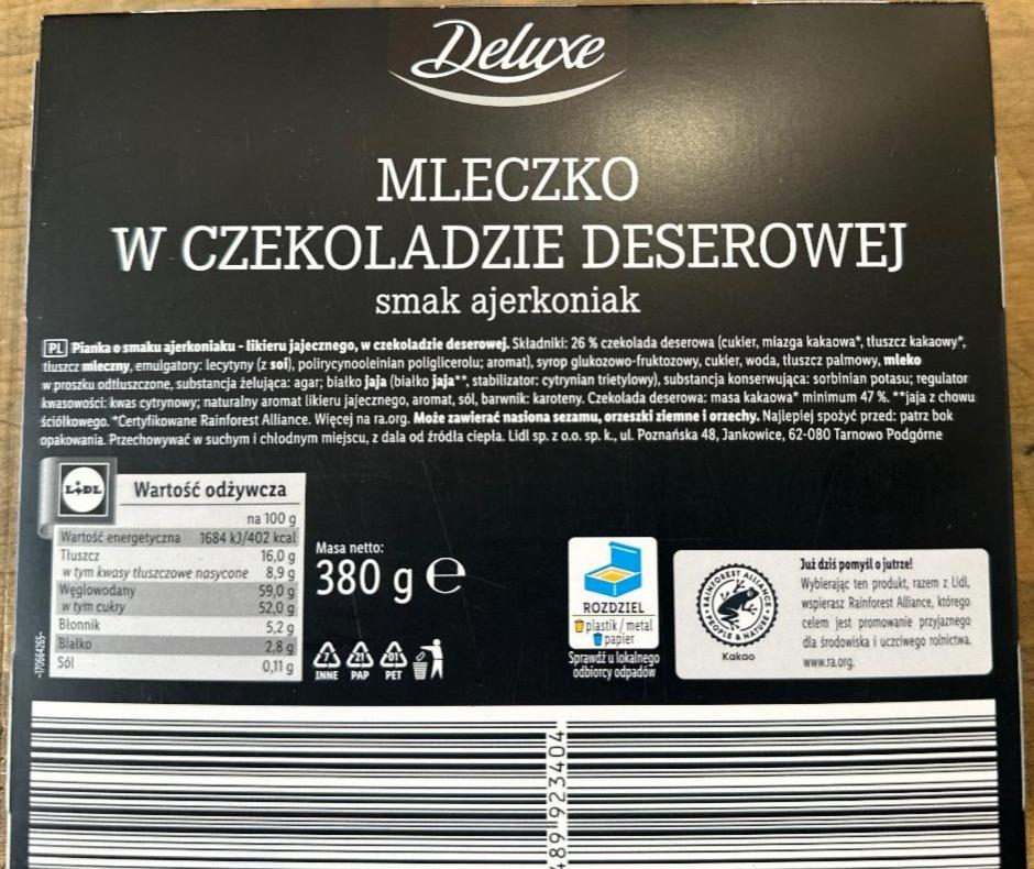 Zdjęcia - Mleczko w czekoladzie deserowej smak ajerkoniak Deluxe