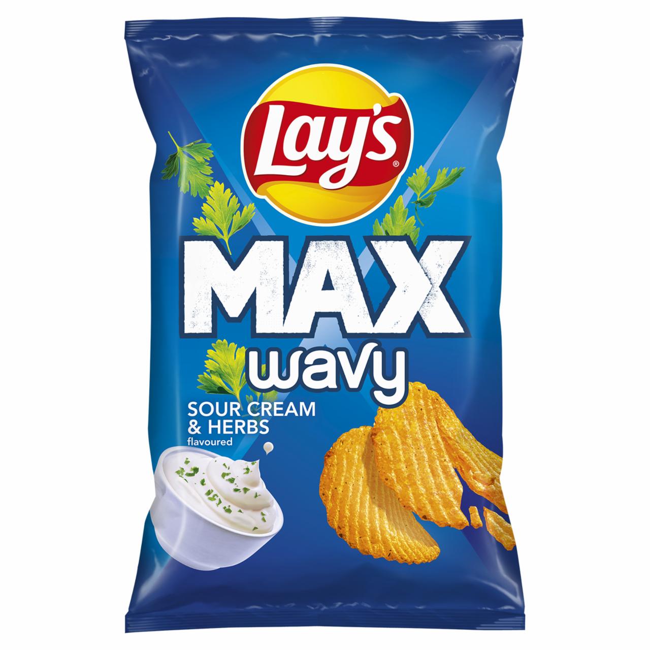 Zdjęcia - Lay's Max Wavy Chipsy ziemniaczane karbowane o smaku śmietany z ziołami 120 g