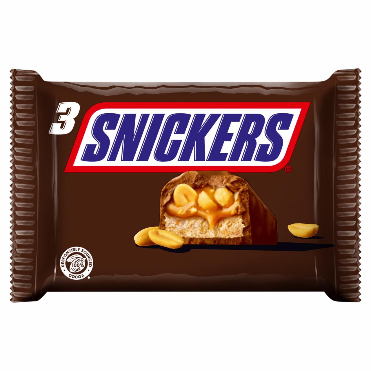 Zdjęcia - Snickers Czekolada mleczna z nugatem i nadzieniem karmelowym z orzeszkami ziemnymi 150 g (3 x 50 g)