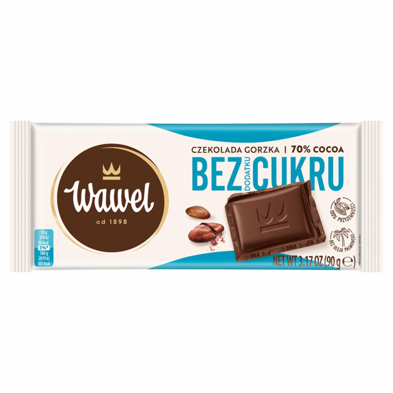 Zdjęcia - Wawel Czekolada gorzka 70 % Cocoa bez dodatku cukru 90 g